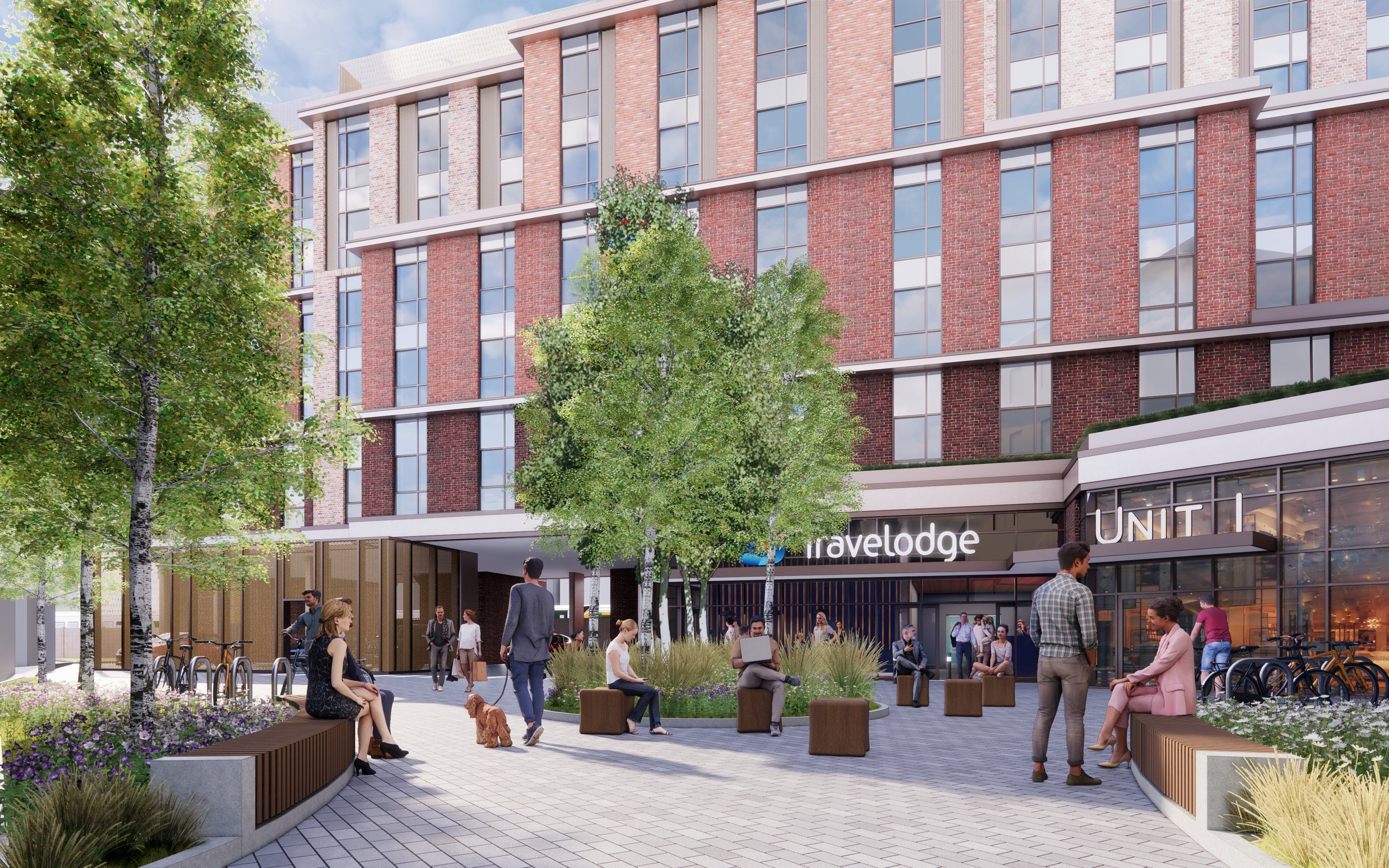 CGI of the consented hotel at 2 Empire Mews, Streatham, seen from the landscaped piazza